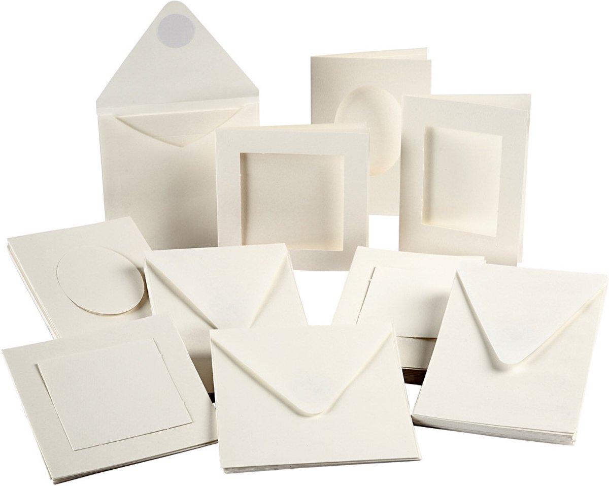 Passepartout kaarten, afm 12,5x12,5 cm, afm 10,5x15 cm, off-white, 50sets [HOB-21080]